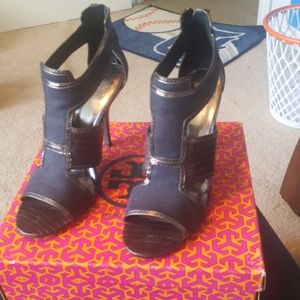Tory Burch Leather/Cloth Heels/Authentic